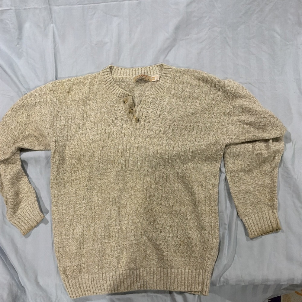 Vintage On Deck Sweater Adult LARGE Brown‎ Oatmeal Crewneck Fisherman 90s